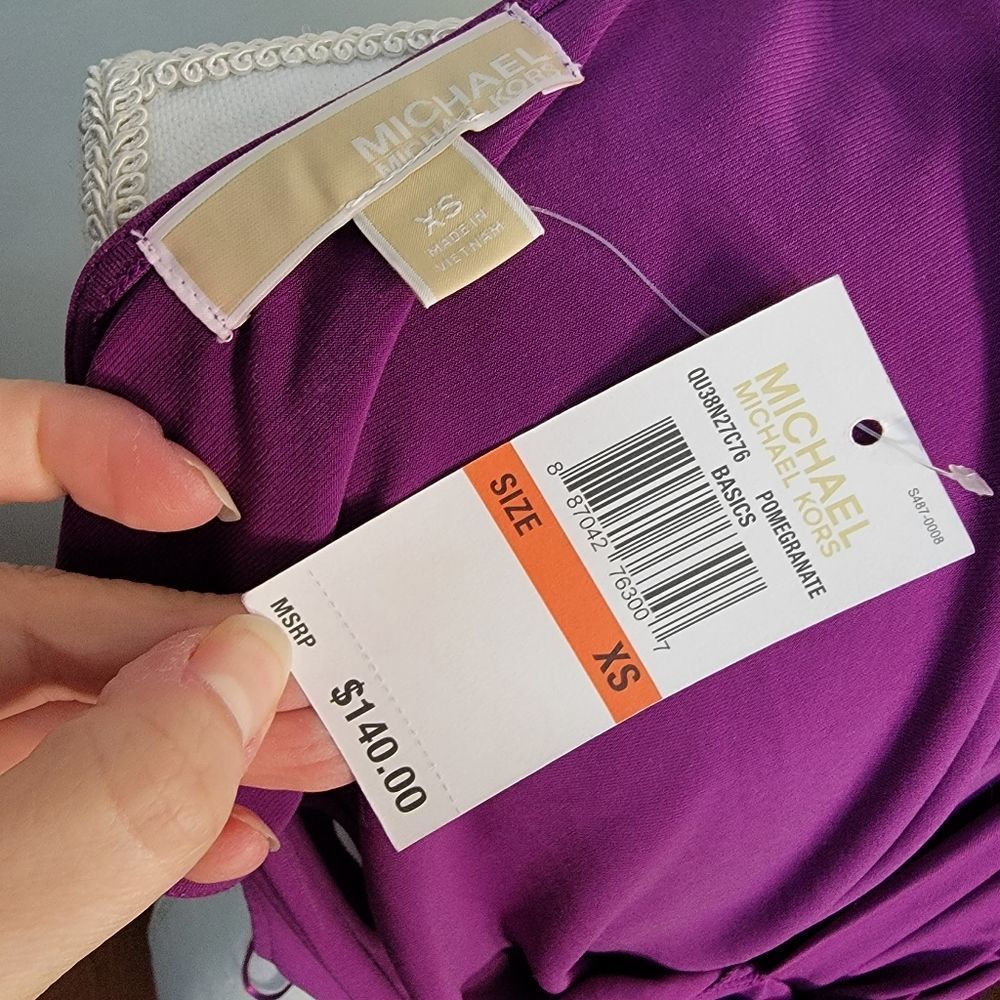Michael Kors Pomegranate Purple V-Nec Asymmetrical Sleeveles Wrap Dress, XS - Picture 14 of 14